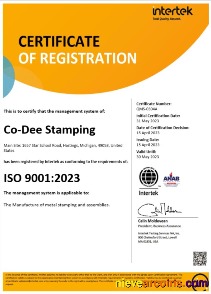 USA Intertek certificate of registration